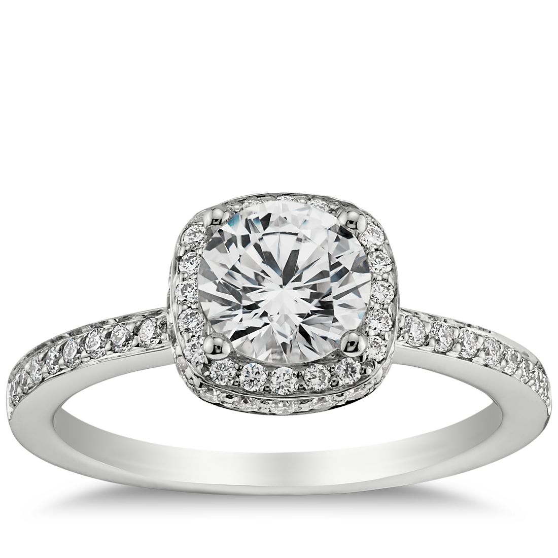 Halo Diamond Engagement  Ring  in 18K White  Gold  Blue Nile